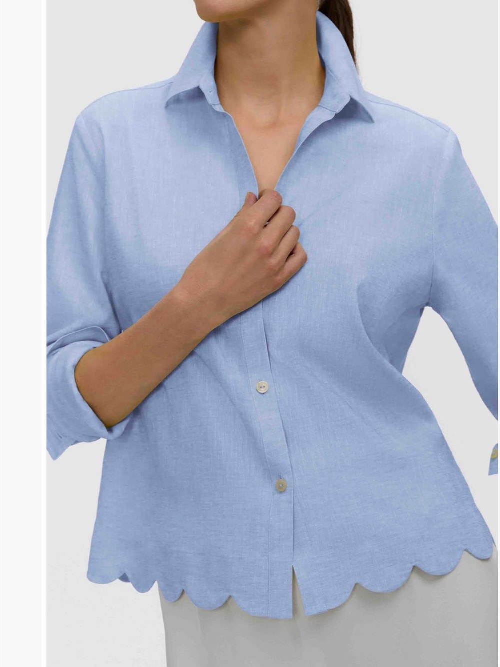 Foxcroft Scarlett Scallop Hem Linen Blend Button-Up size small